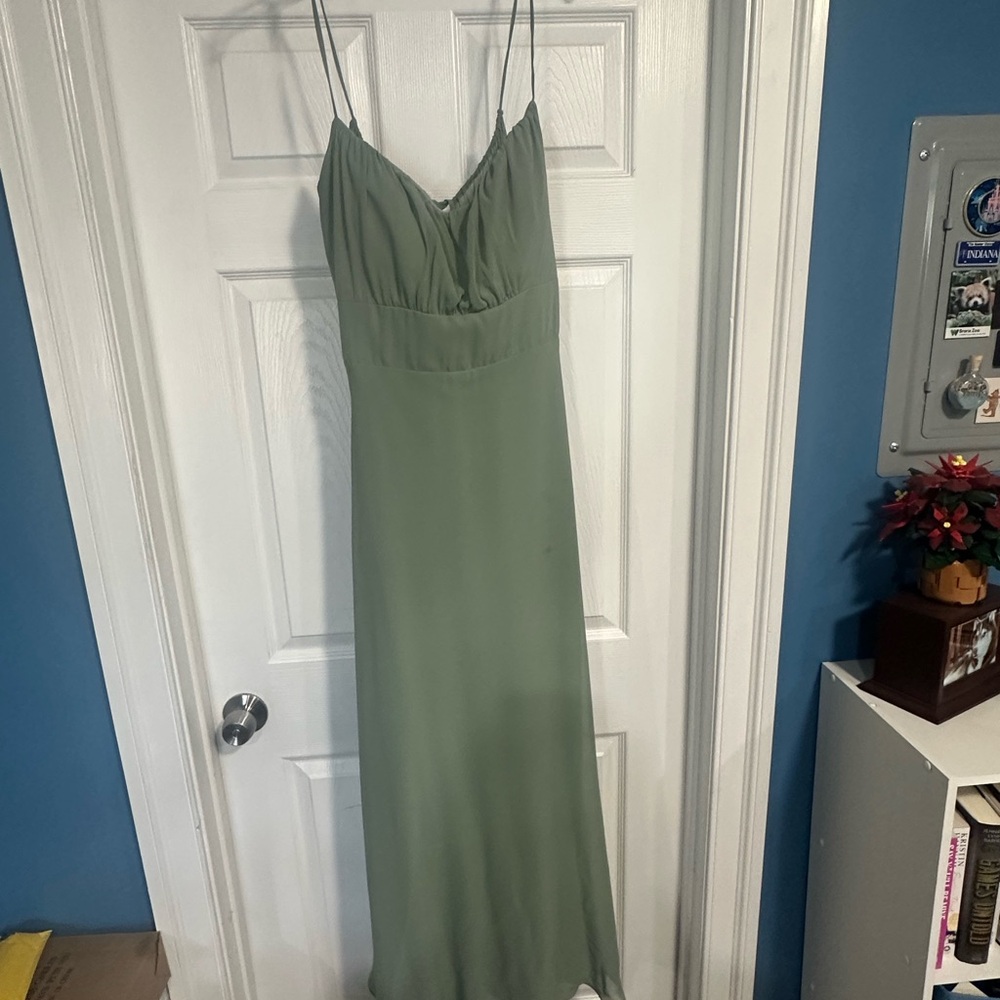 Mori Lee Green Spaghetti Strap Slip Maxi Dress